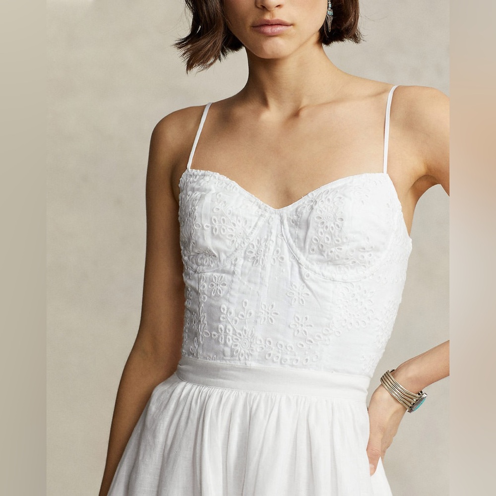 Polo Ralph Lauren® Eyelet Linen Bustier Corset Top - White - 8